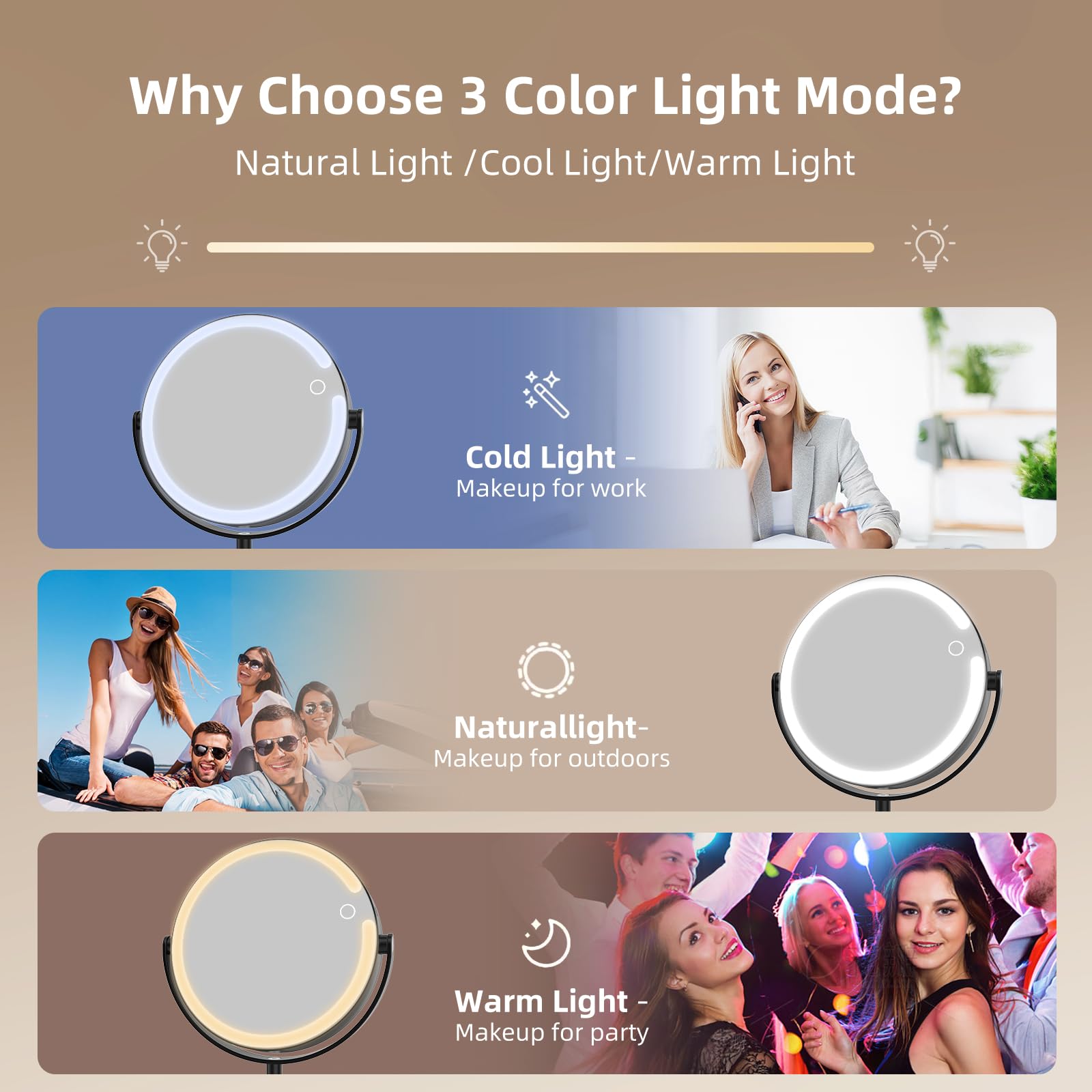 FRANO makeup mirror with 3 color lights for true-color makeup