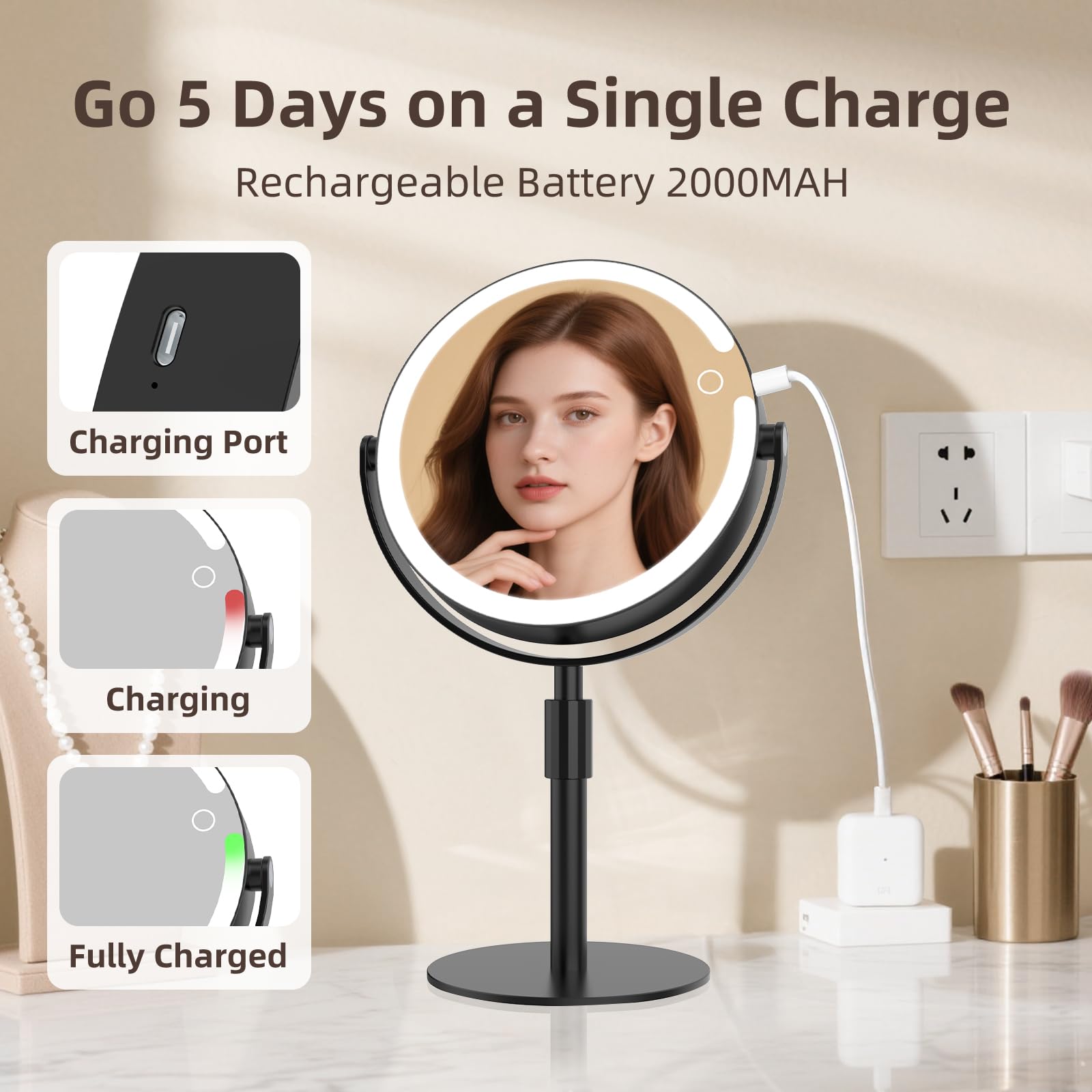 FRANO makeup mirror non-slip base keeps stable on vanity