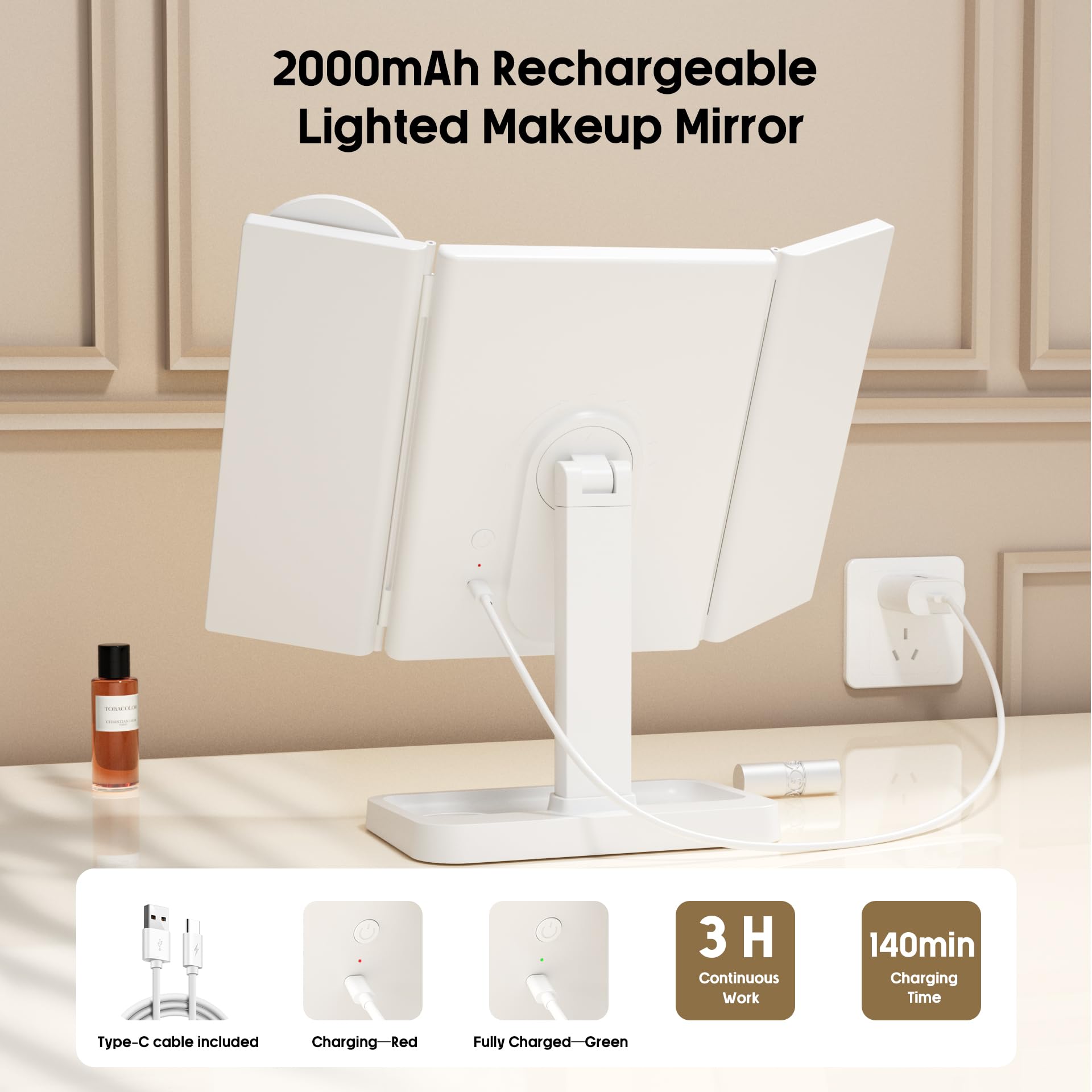 FRANO travel-friendly makeup mirror with detachable organizer base