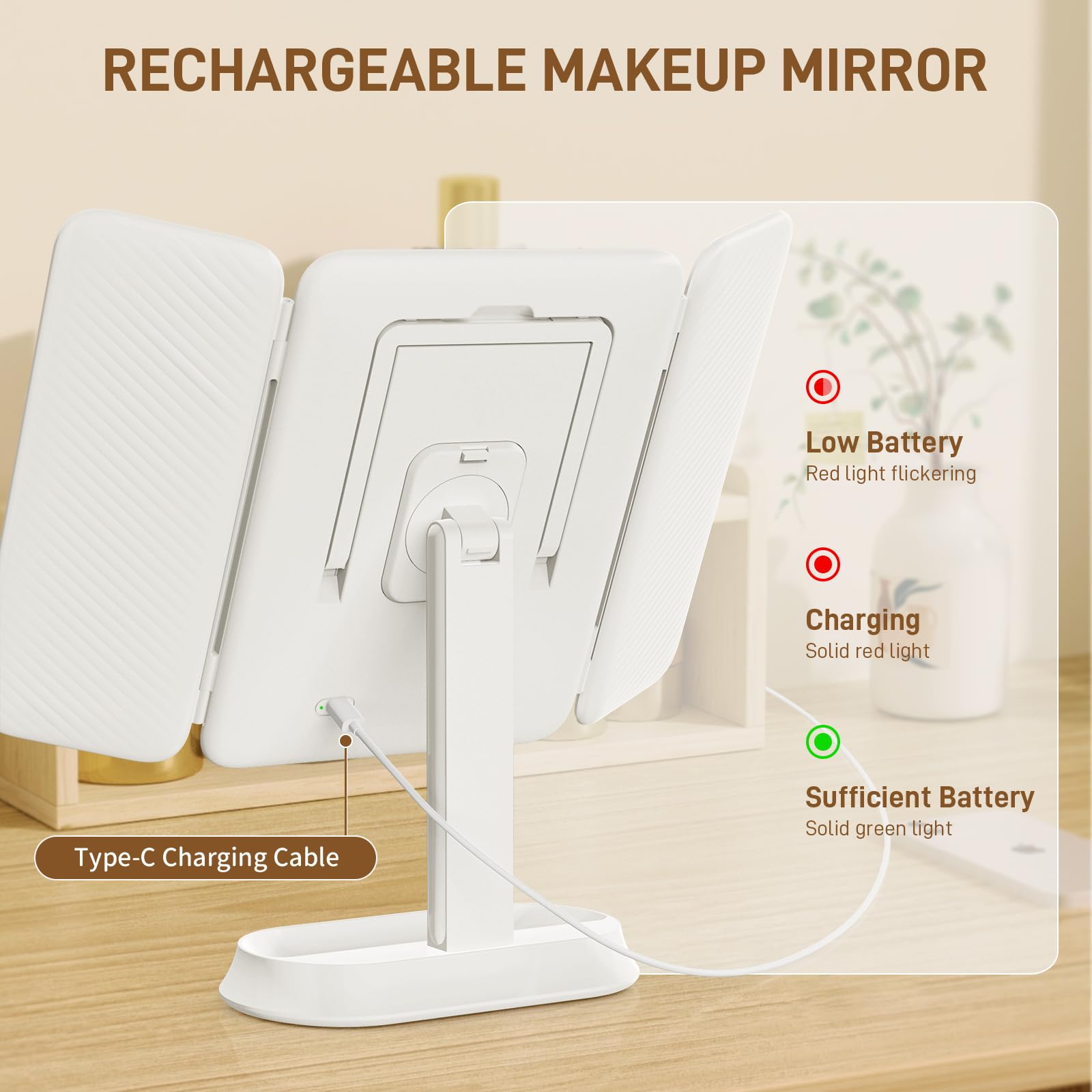 FRANO portable tri-fold mirror fits desks and bags for on-the-go vanity.