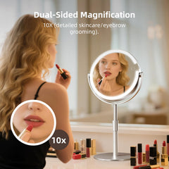 FRANO vanity mirror 10X detail view reveals fine features for grooming precision