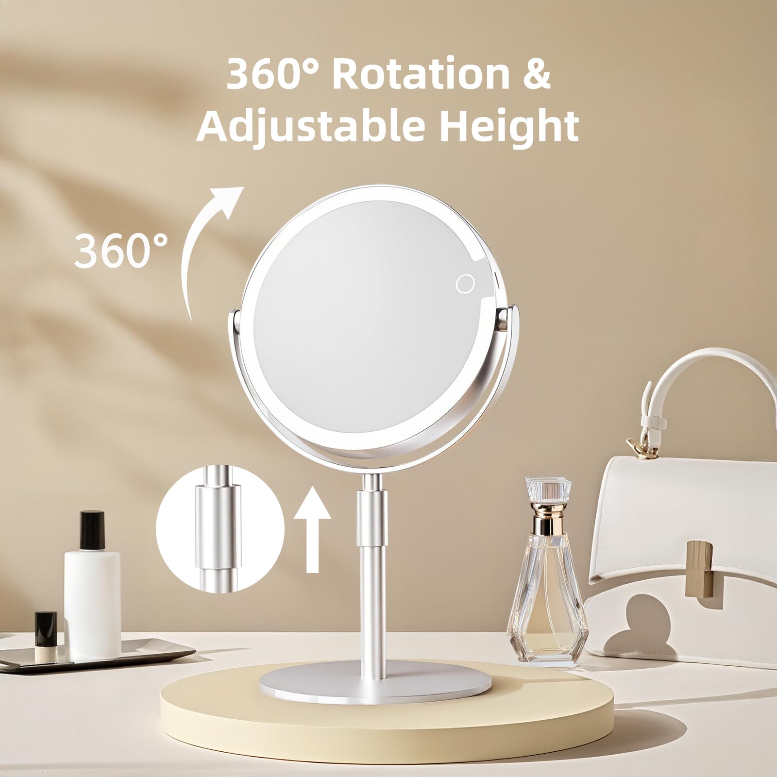 FRANO vanity mirror height-adjustable base suits vanity bathroom or dorm setups