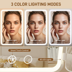 FRANO vanity mirror LED color modes for warm natural and white lighting.