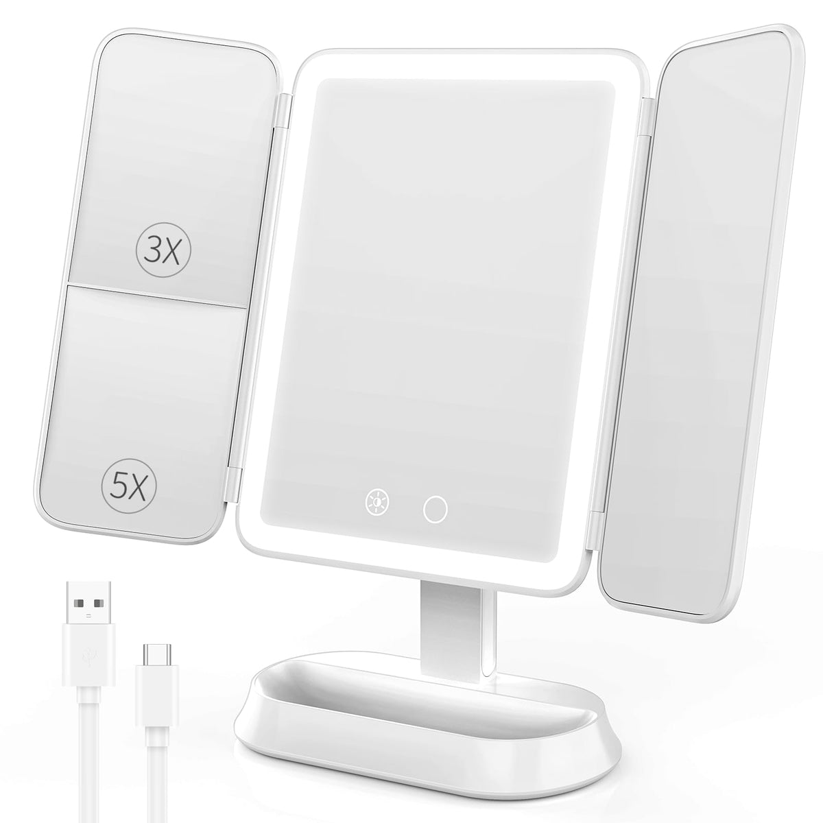 FRANO vanity mirror with lights provides a central 1x view for full-face makeup.