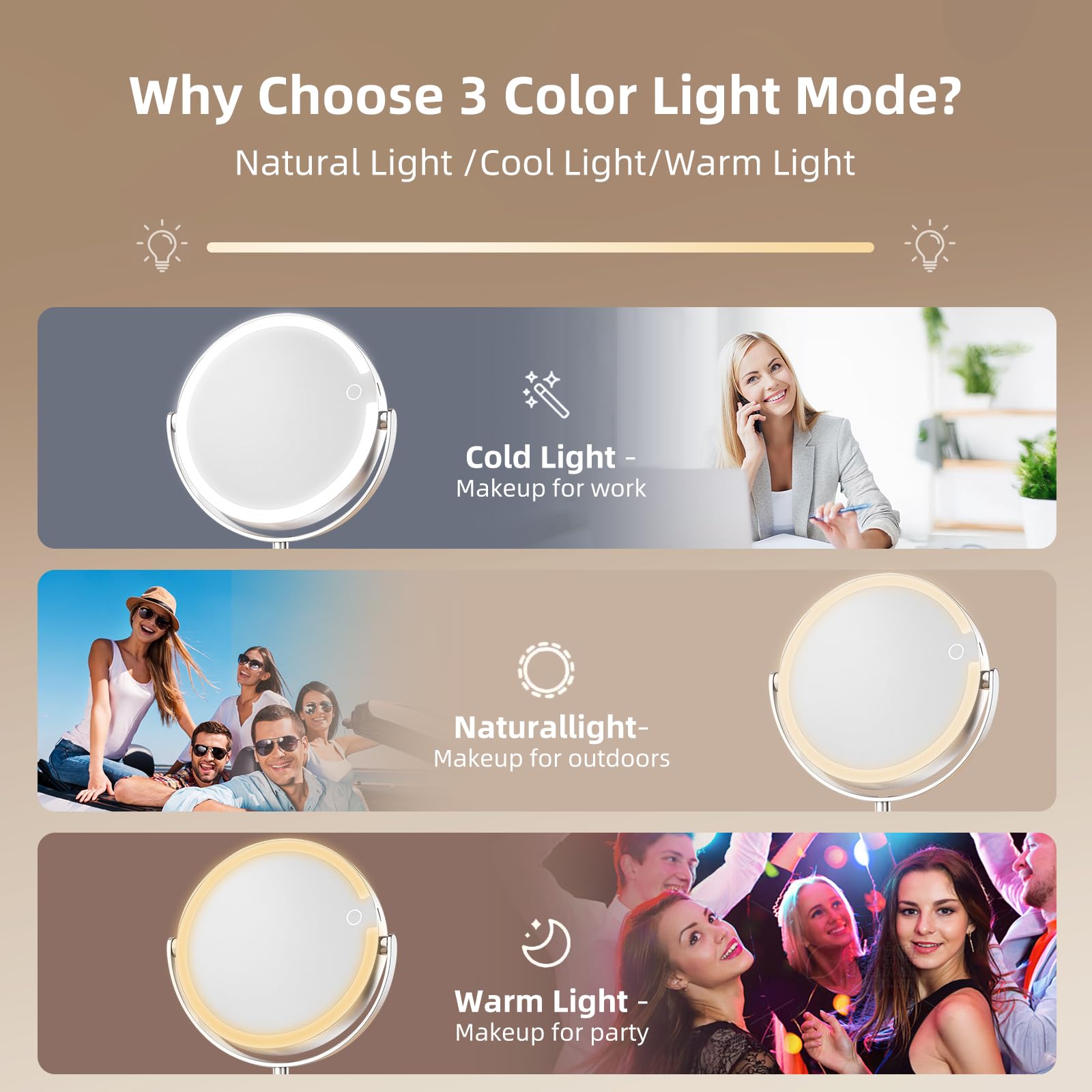 FRANO vanity mirror offers three color temperatures for realistic lighting in any setting