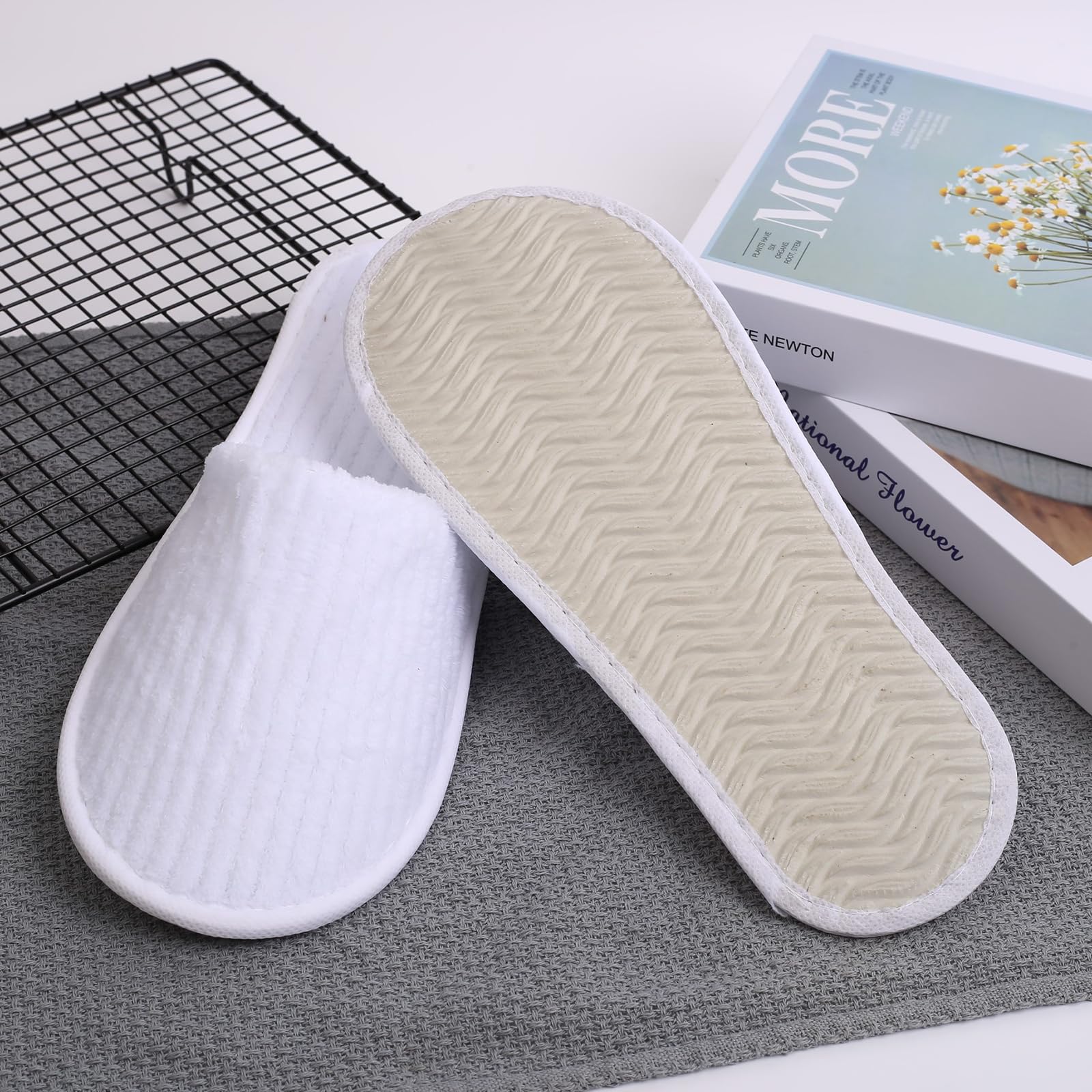 Frcctre coral fleece upper slippers emphasize soft comfort for home spa and hotel use.