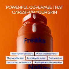 Freaks of Nature Peak Performance SPF 50 being applied to skin for quick absorption