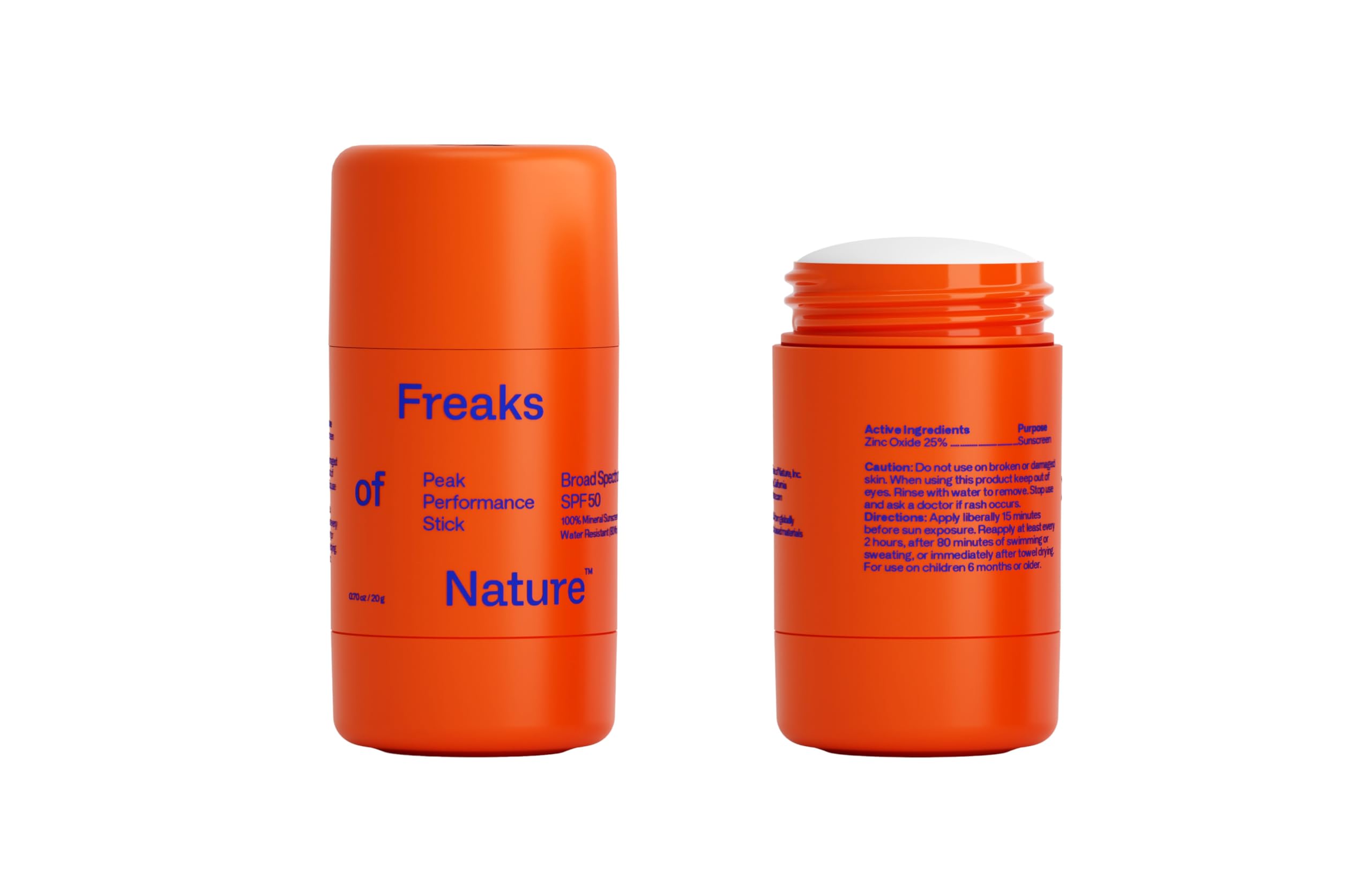 Freaks of Nature Peak Performance Sun Stick packaging shows reef-safe mineral protection for outdoor days.