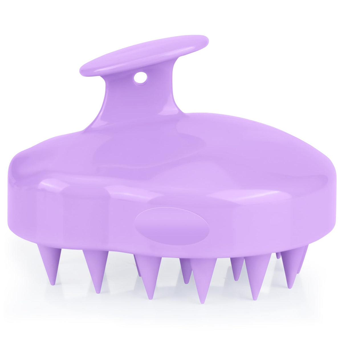 FREATECH front view of purple scalp brush showing compact ergonomic shape and benefit of easy handling