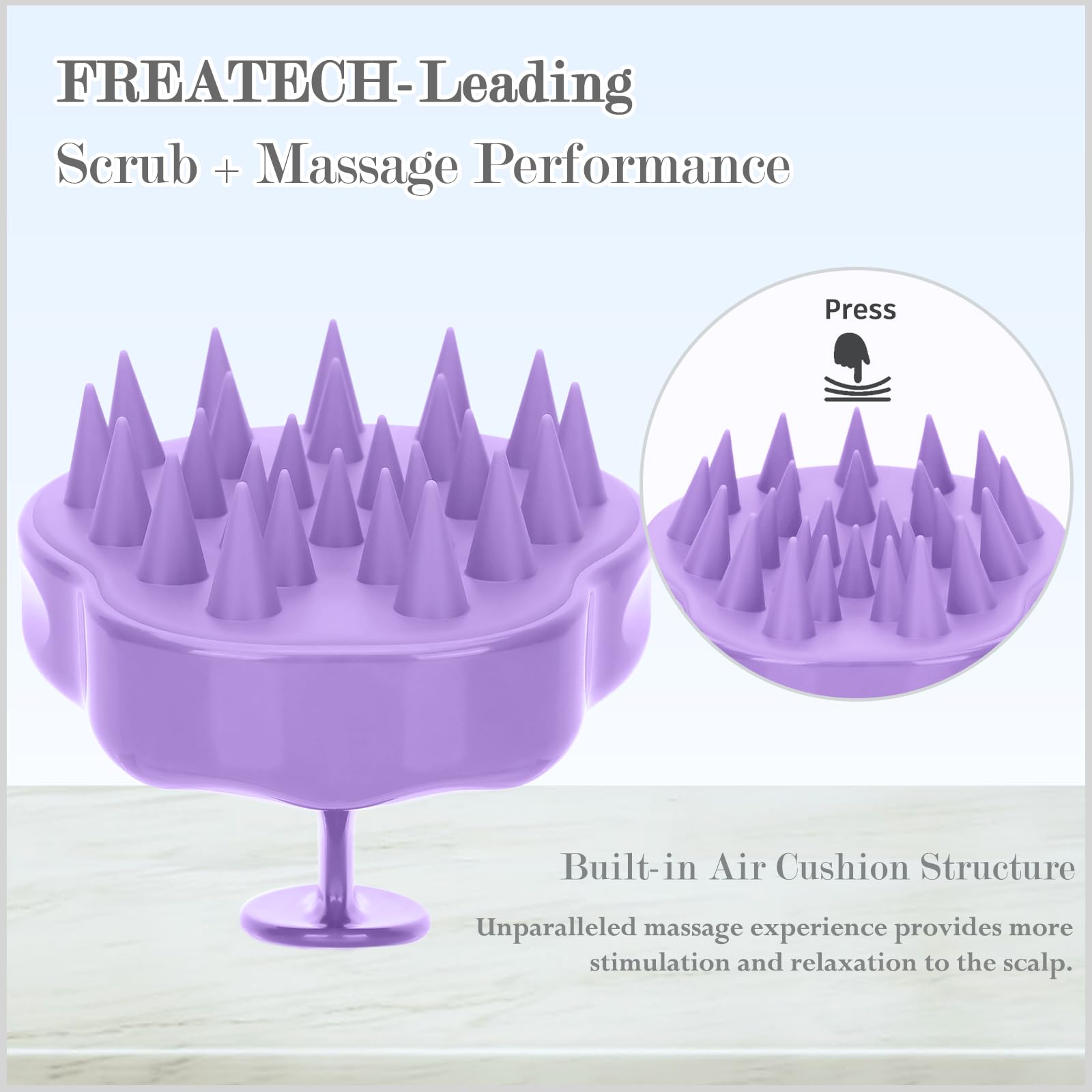 FREATECH brush in shower on wet hair demonstrating thorough cleansing and improved shampoo spread