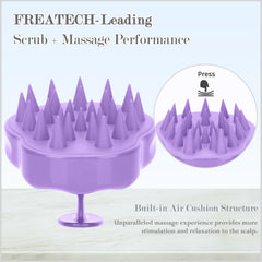 FREATECH brush in shower on wet hair demonstrating thorough cleansing and improved shampoo spread