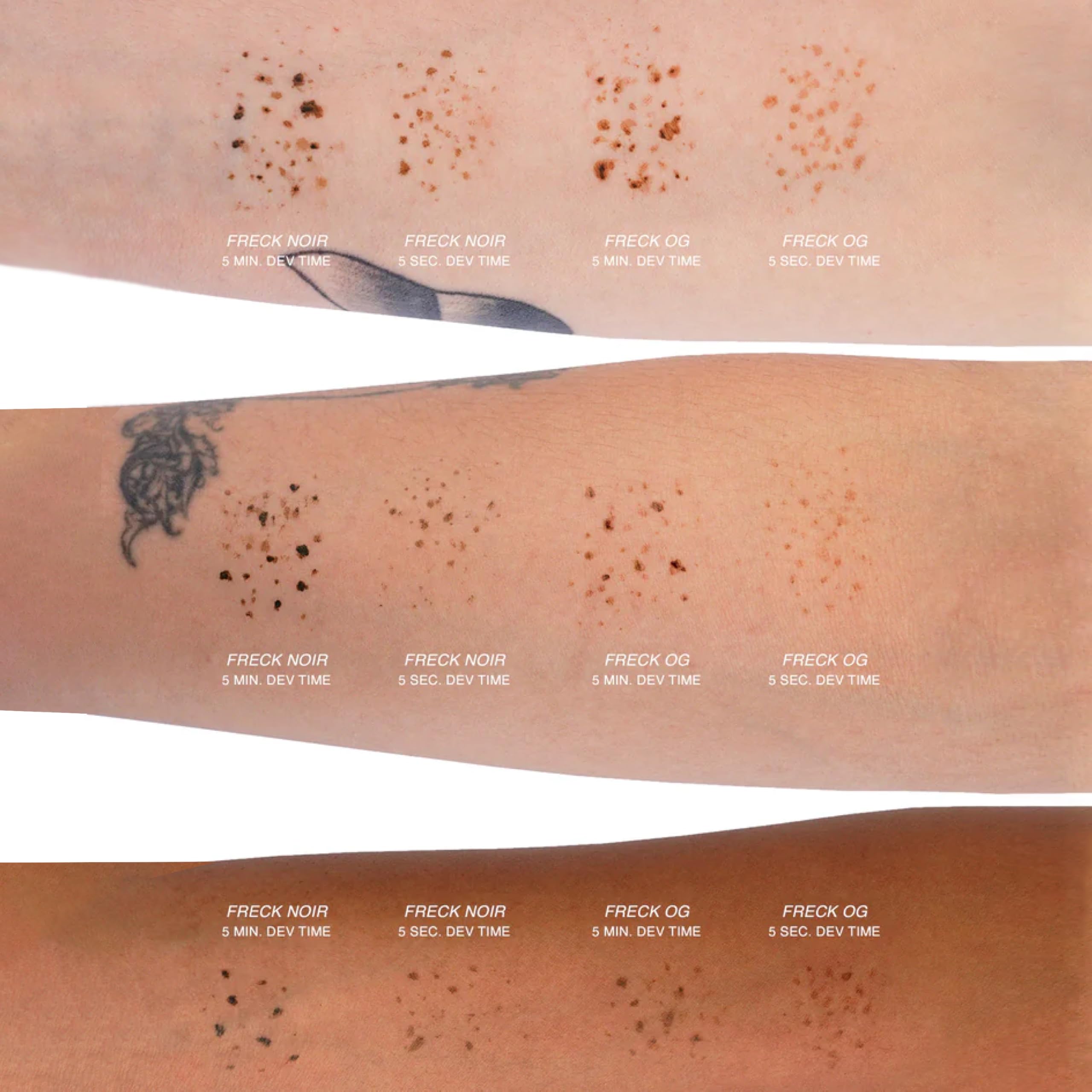 Freck Beauty Freckle Pen XL deep swatch shows cooler tone for deeper complexions.