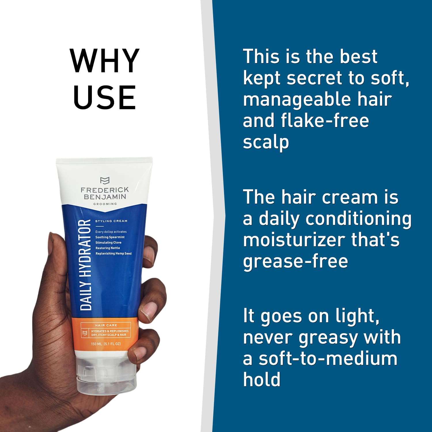 Frederick Benjamin Daily Hydrator cream texture shows lightweight, non-greasy finish