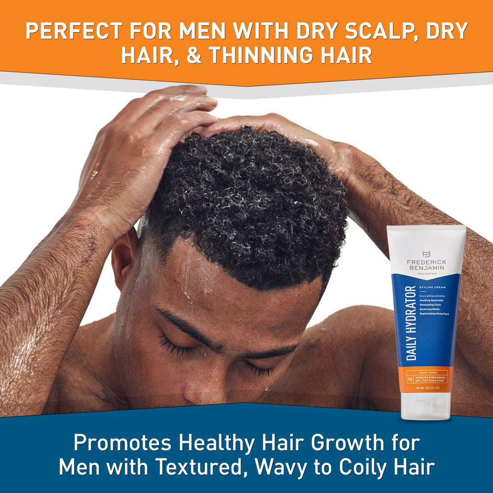 Frederick Benjamin Daily Hydrator applying into hair during daily styling