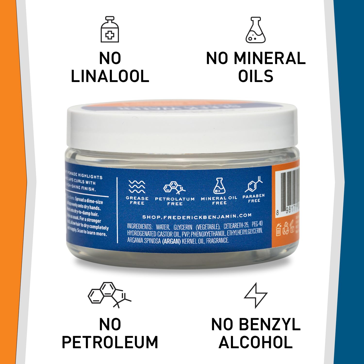 Frederick Benjamin Sleek Water Pomade delivers high shine on styled hair