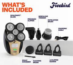 Freebird FlexSeries rotary shaving head close-up for skin-safe trimming