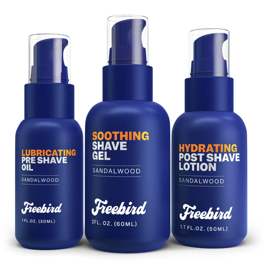 Freebird shave-care-kit front view highlights compact travel-friendly packaging