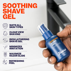 Freebird shave gel application demonstrates clear visibility for precise grooming