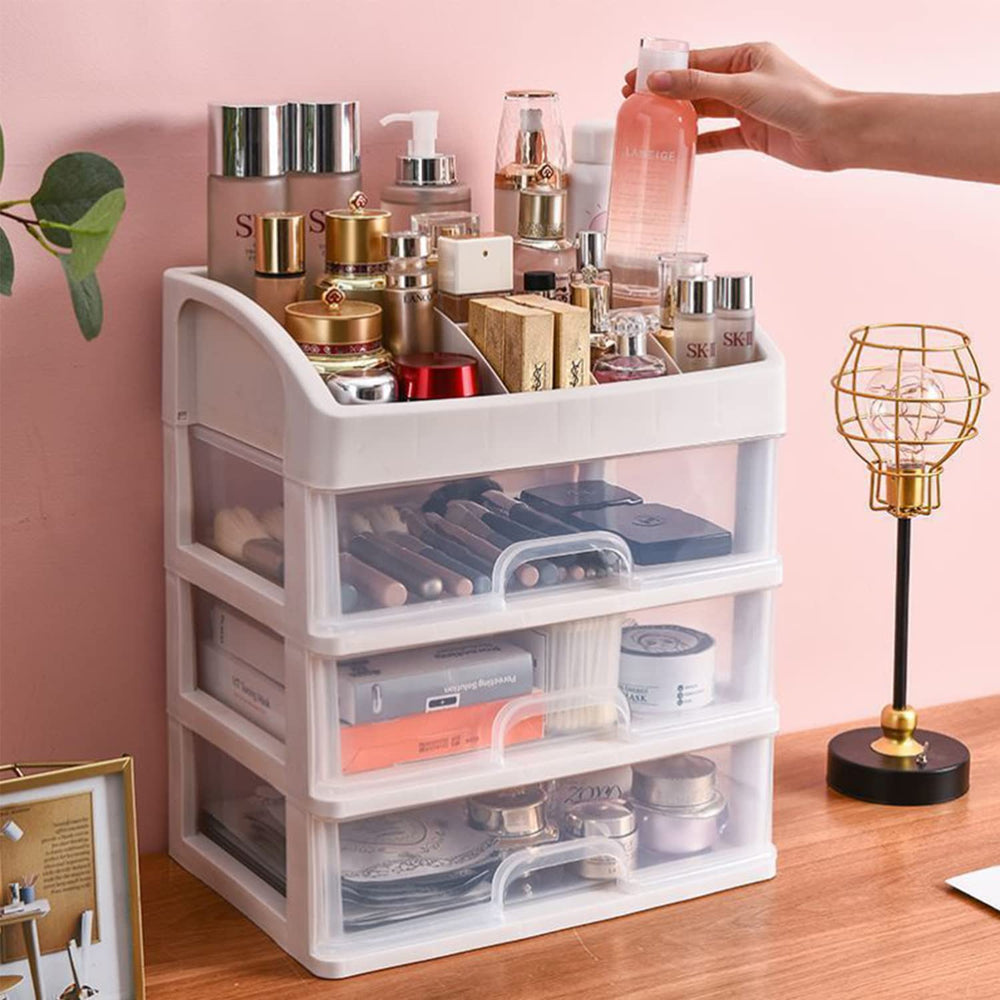 Freebirdly arc drawers store brushes, palettes, and small accessories with secure closure.