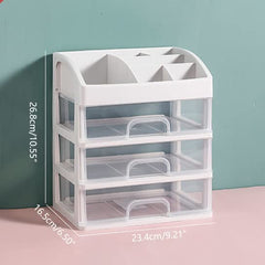 Freebirdly vanity organizer on a countertop offers transparent drawers for quick visibility.