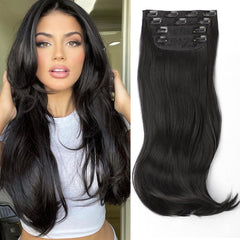 FREEMEIGE black hair extensions clip-in 20inch four-piece pack adds quick volume for everyday styling.