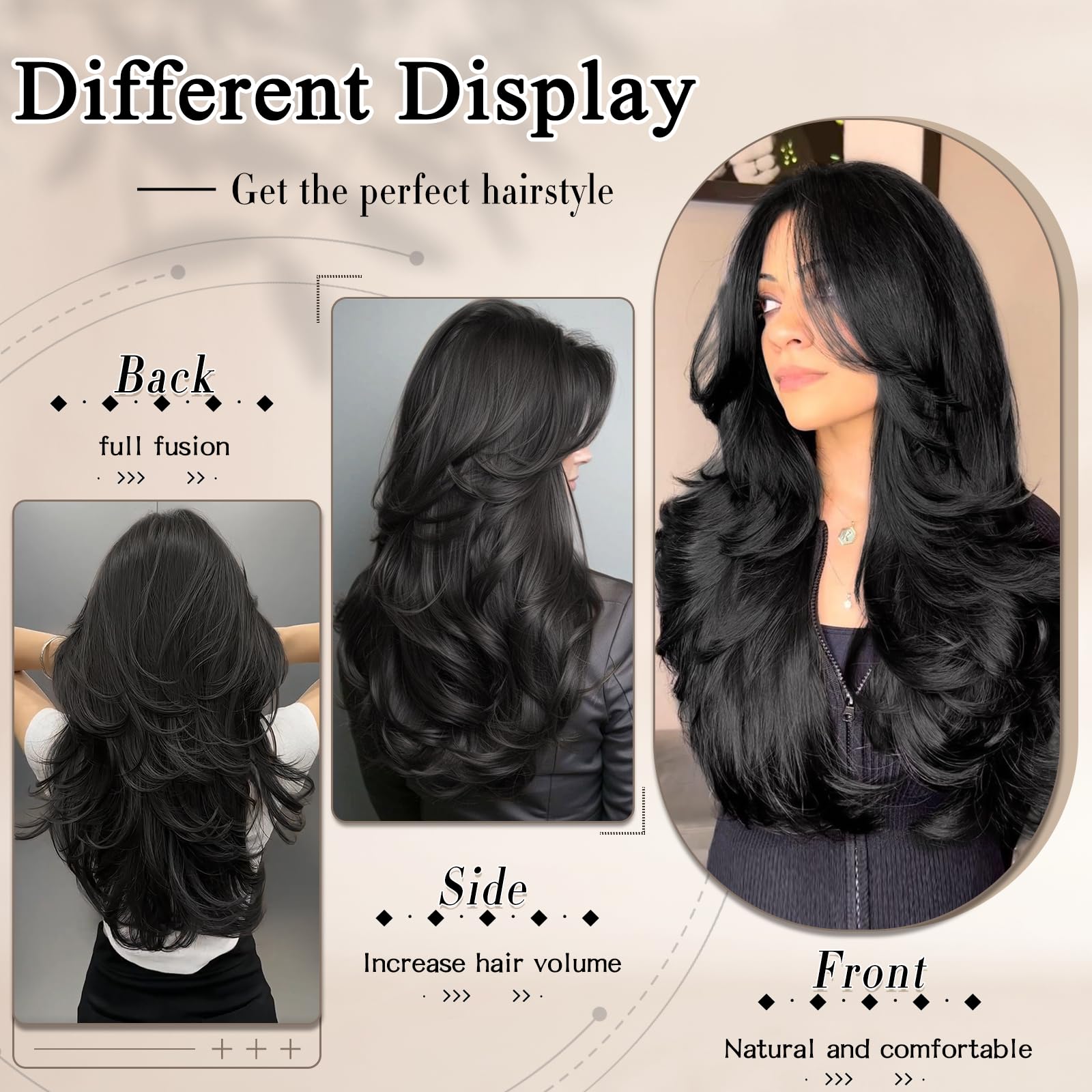 FREEMEIGE clip-in 20inch piece with three clips creates a layered, fuller look.