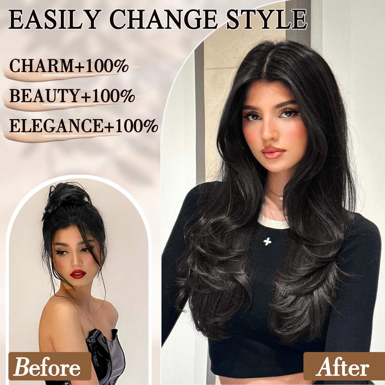 FREEMEIGE clip-in 20inch piece with four clips blends seamlessly with natural hair.