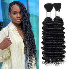 Freemiss human braiding hair 20-inch deep wave bulk texture for versatile braiding