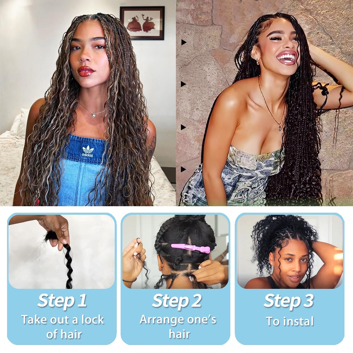 Freemiss knotless braids setup demonstrates seamless weaving