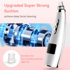 FREESHOW blackhead vacuum LED display highlighting suction level and battery status.