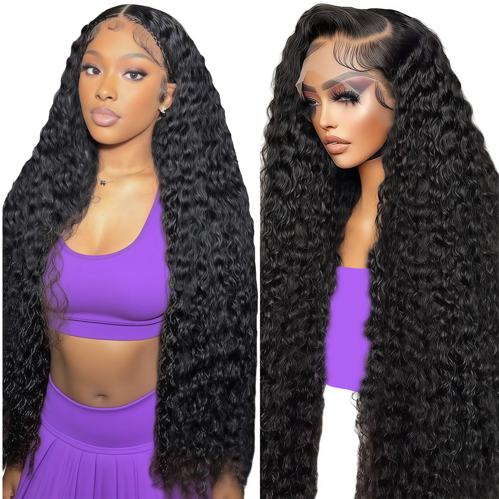 Freeternit deep wave lace front wig close-up shows natural hairline.
