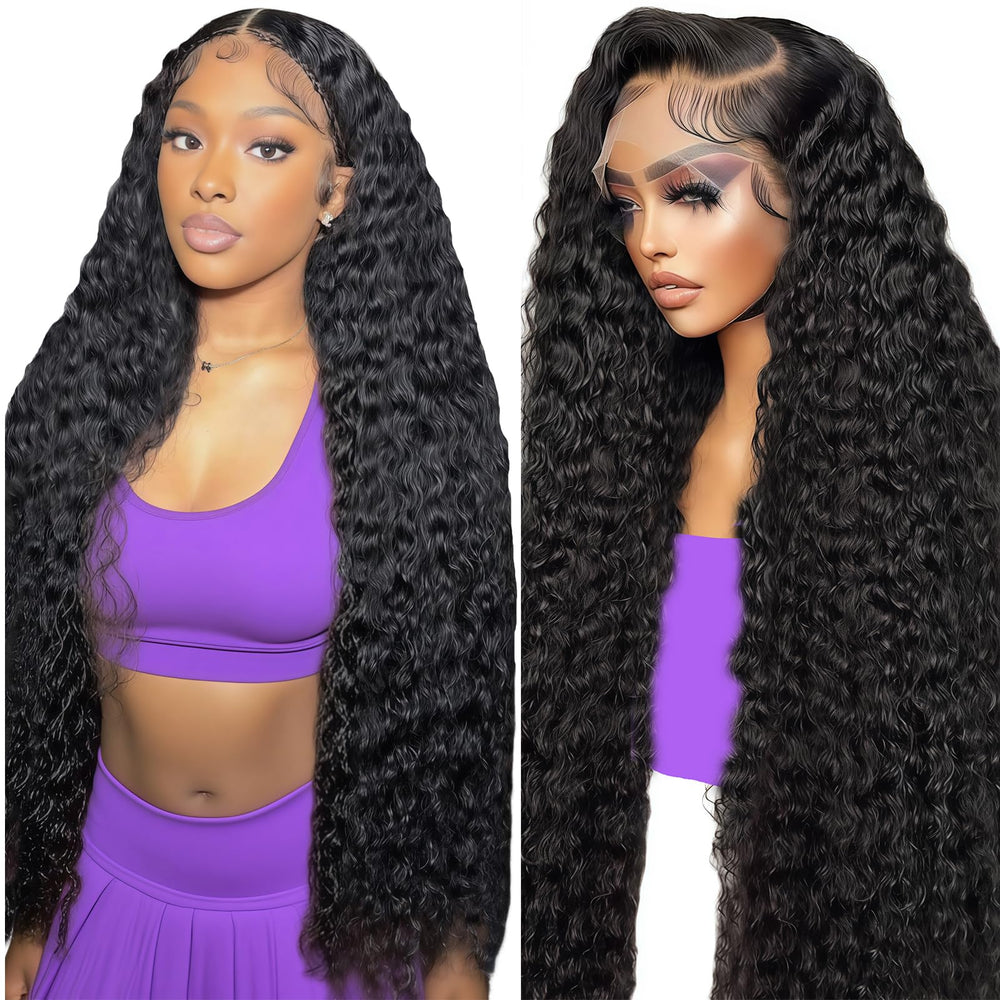 Freeternit deep wave lace front wig close-up shows natural hairline.