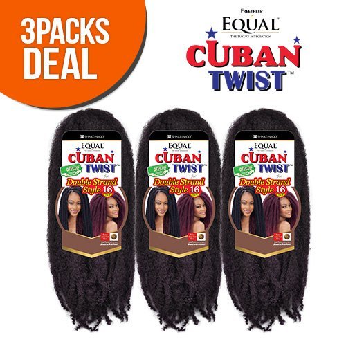 Freetress Equal Cuban Twist 16in 3-pack photo highlights protective styling and added length