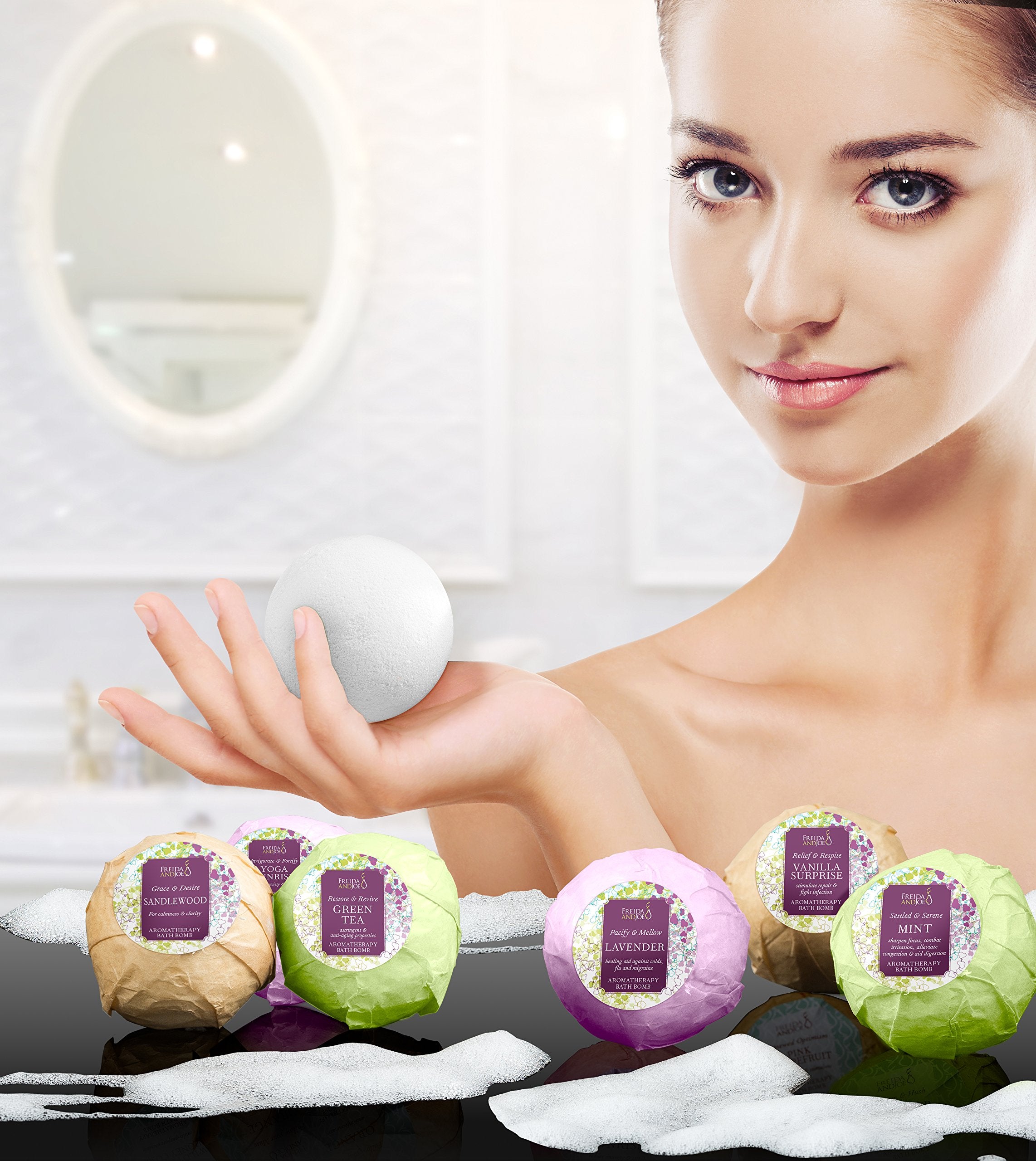 Freida and Joe Mint bath bomb for refreshing bath experience.