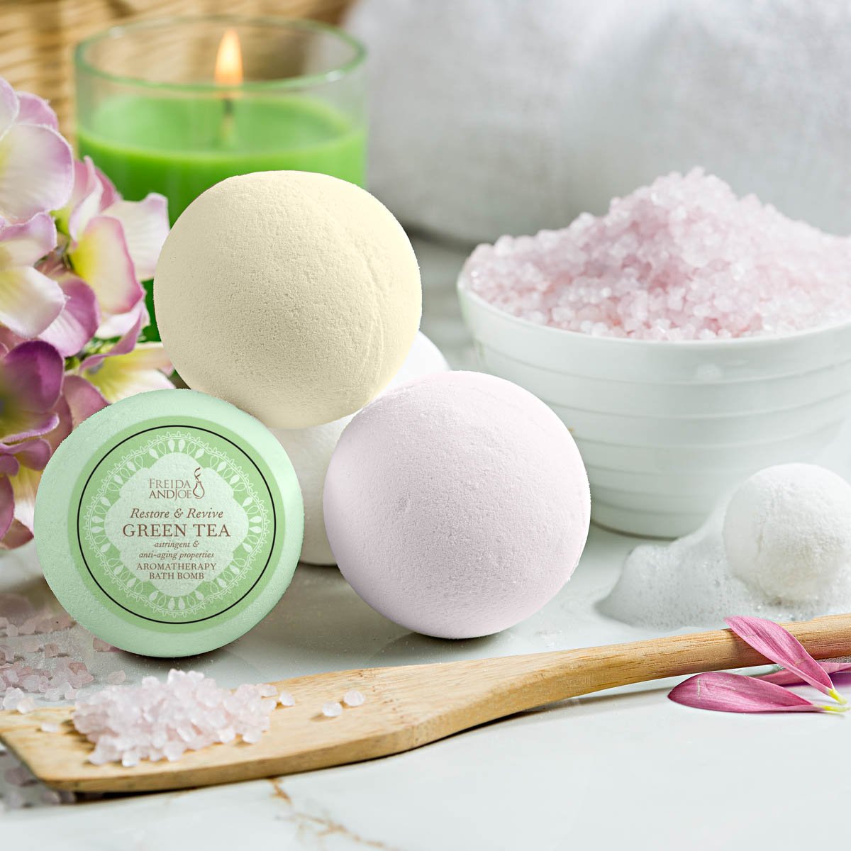 Freida and Joe Vanilla bath bomb for detox and soothing scent.
