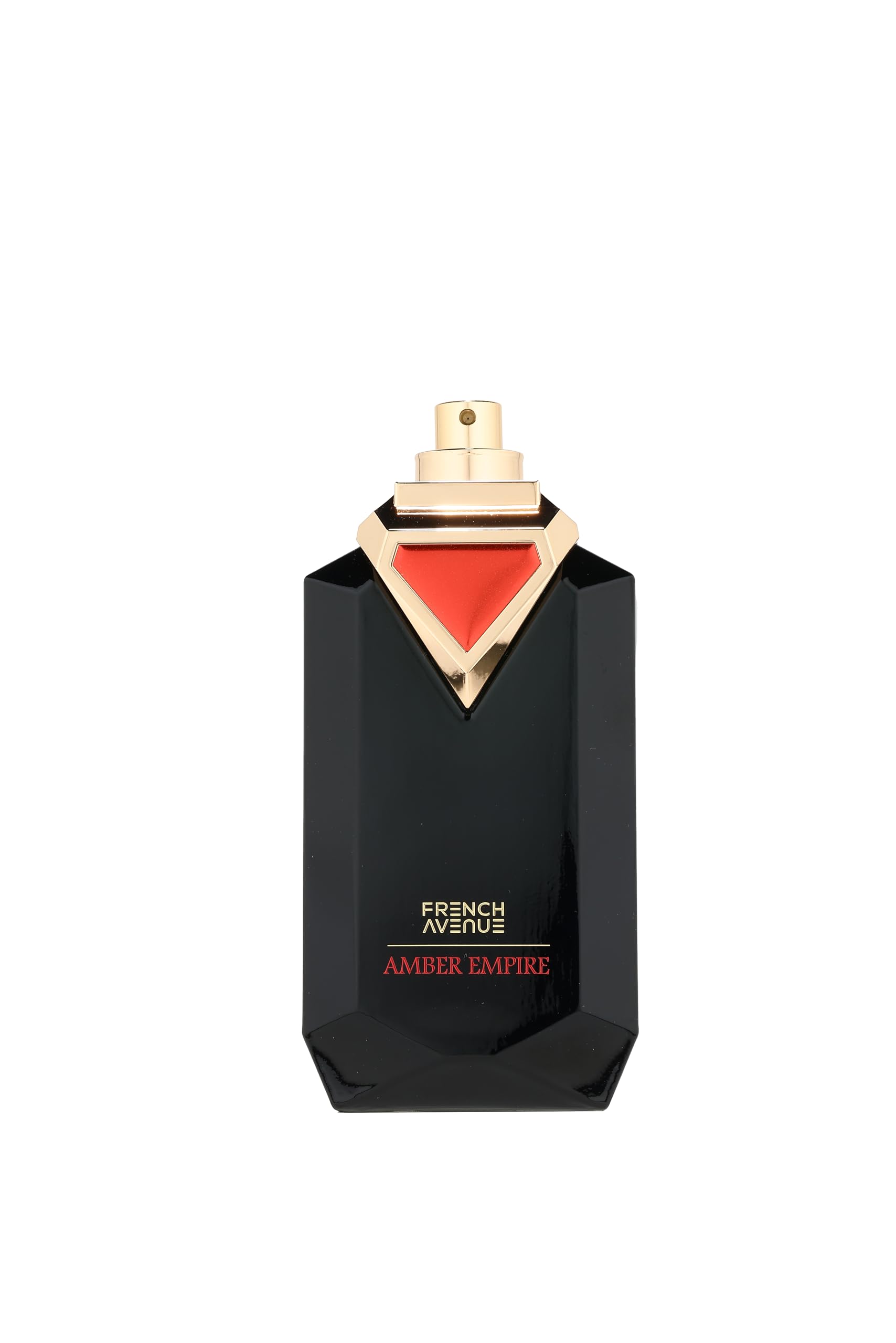 French Avenue Amber Empire EDP embossed label conveys refined branding and luxury