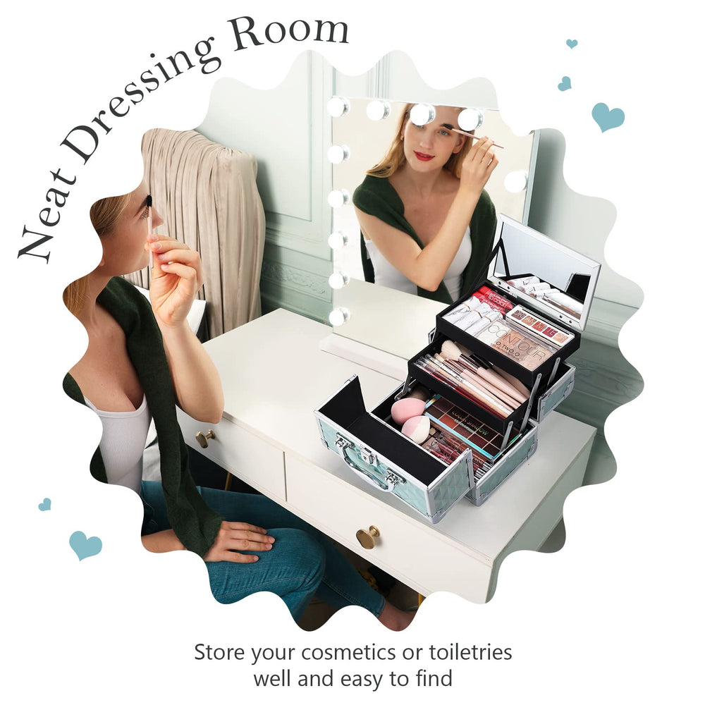 Frenessa compact organization for blushes powders and brushes inside bottom compartment