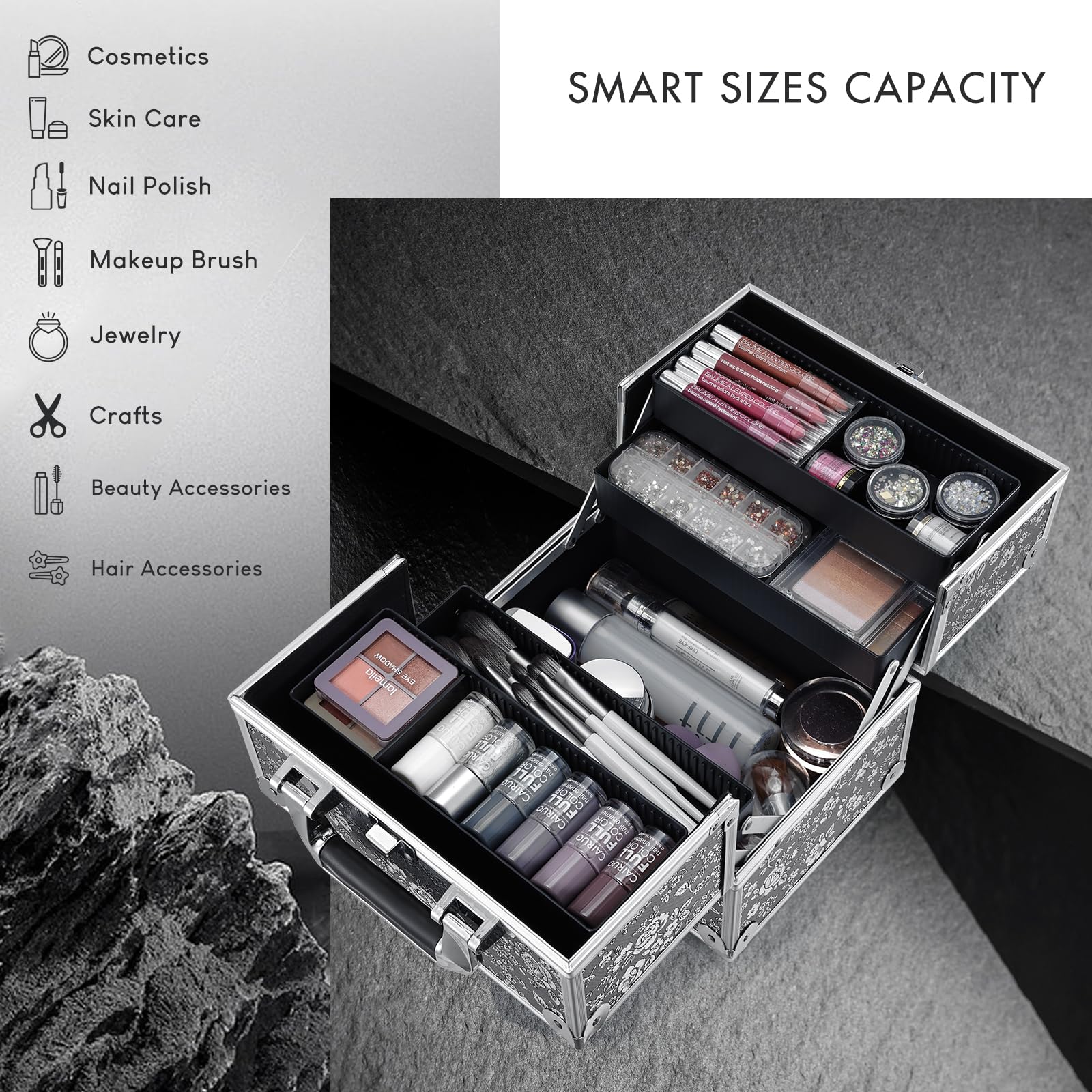FRENESSA lockable makeup case close-up highlighting secure locking mechanism.