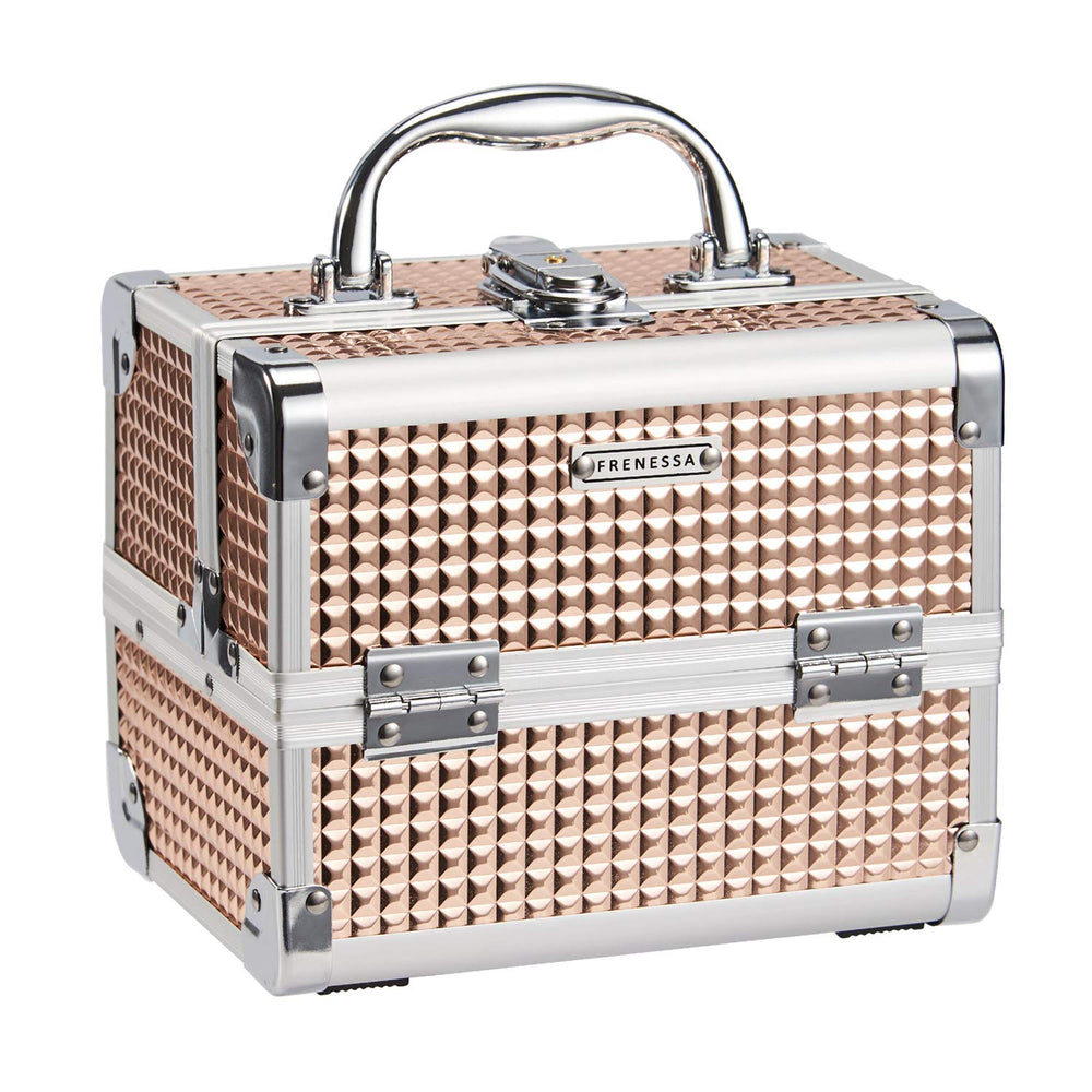 FRENESSA makeup case rose-gold front view shows portable travel-ready design