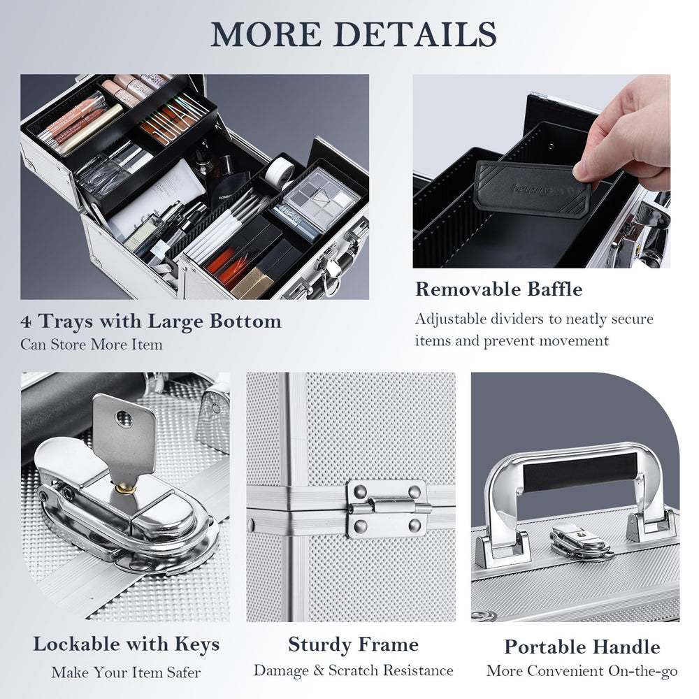 FRENESSA makeup train case bottom compartment holds larger items like palettes securely