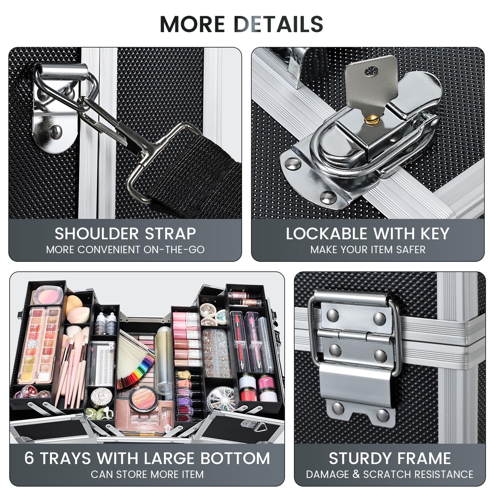 FRENESSA Locking makeup case provides privacy with included key while traveling.