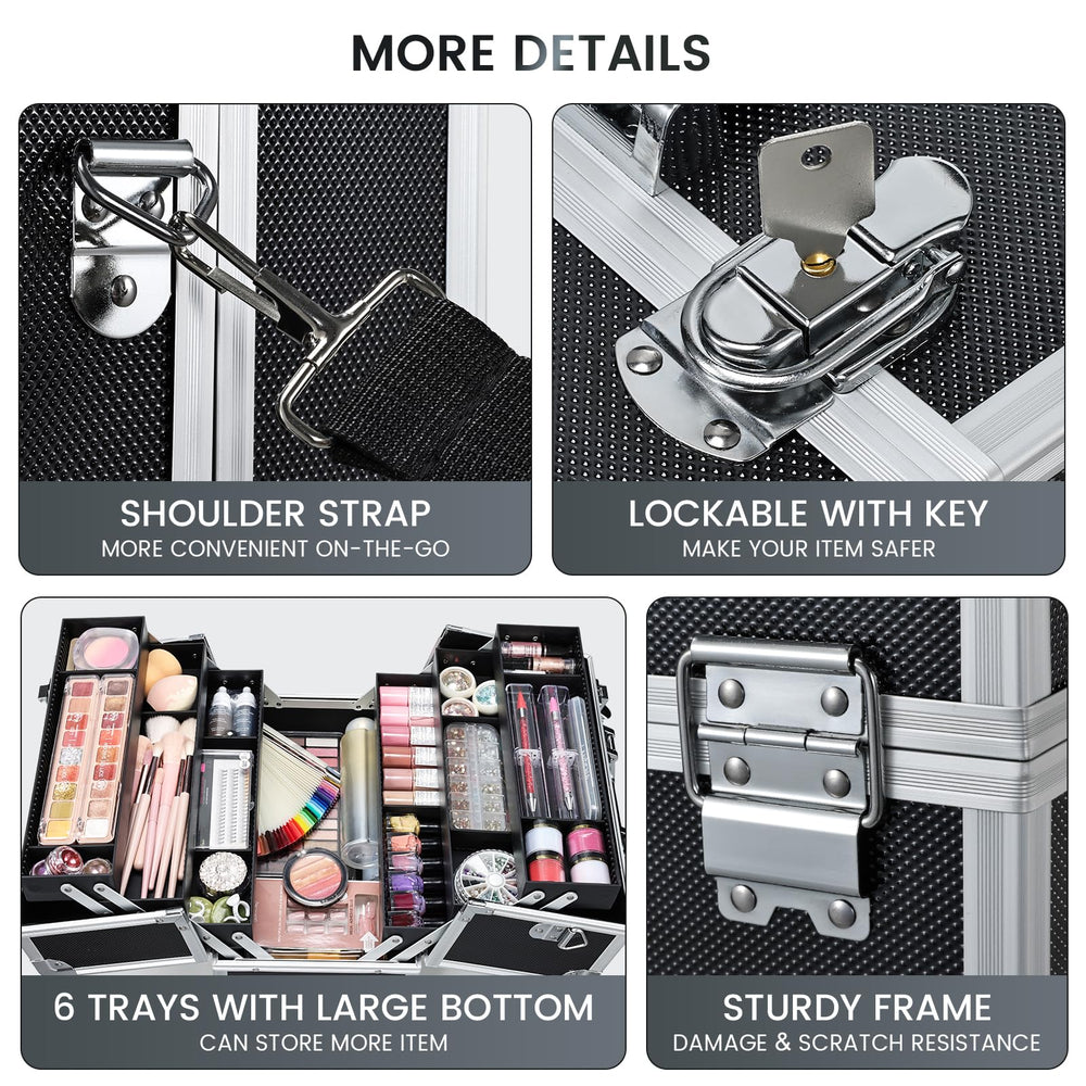 FRENESSA Locking makeup case provides privacy with included key while traveling.