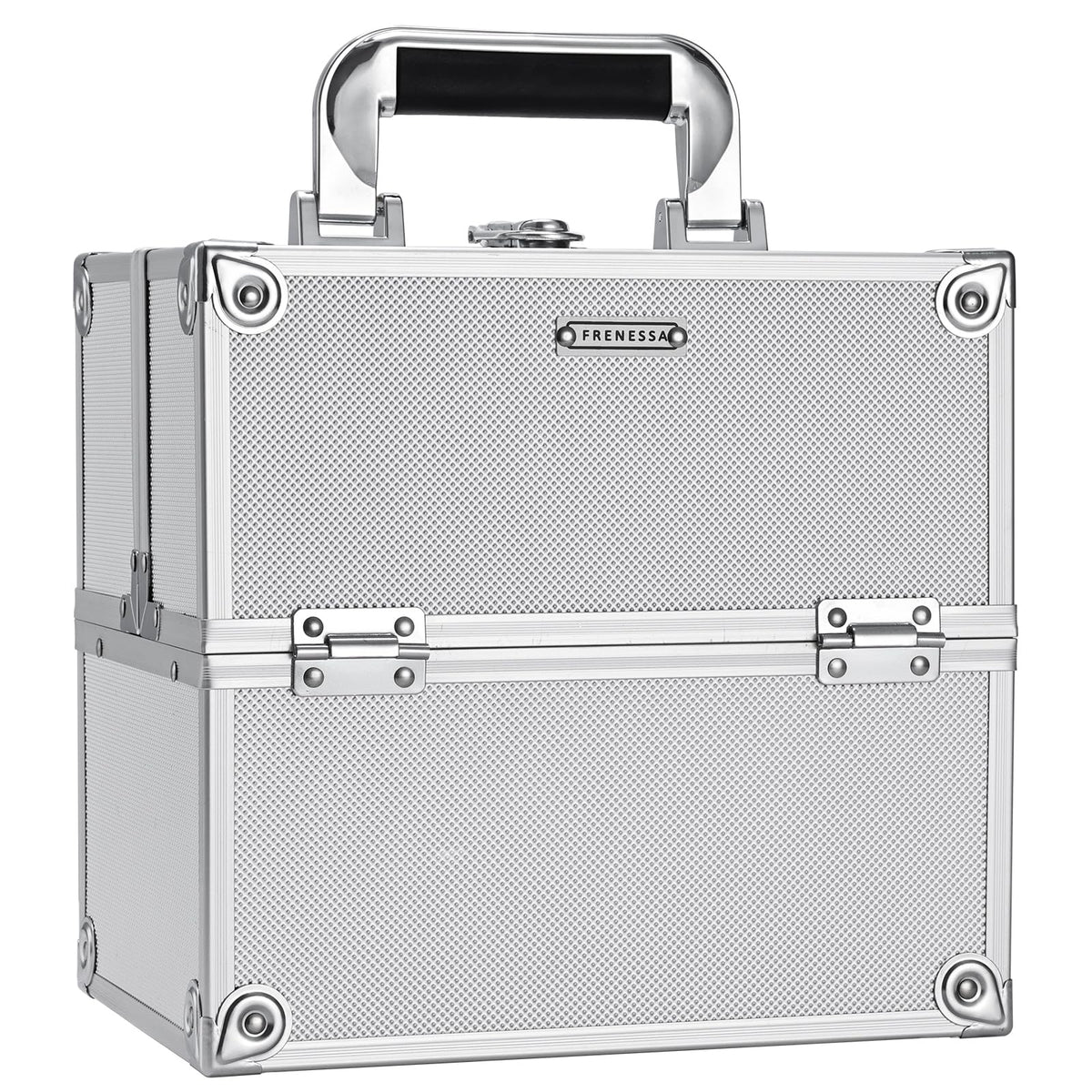 FRENESSA makeup train case exterior bright silver for portable organization on the go
