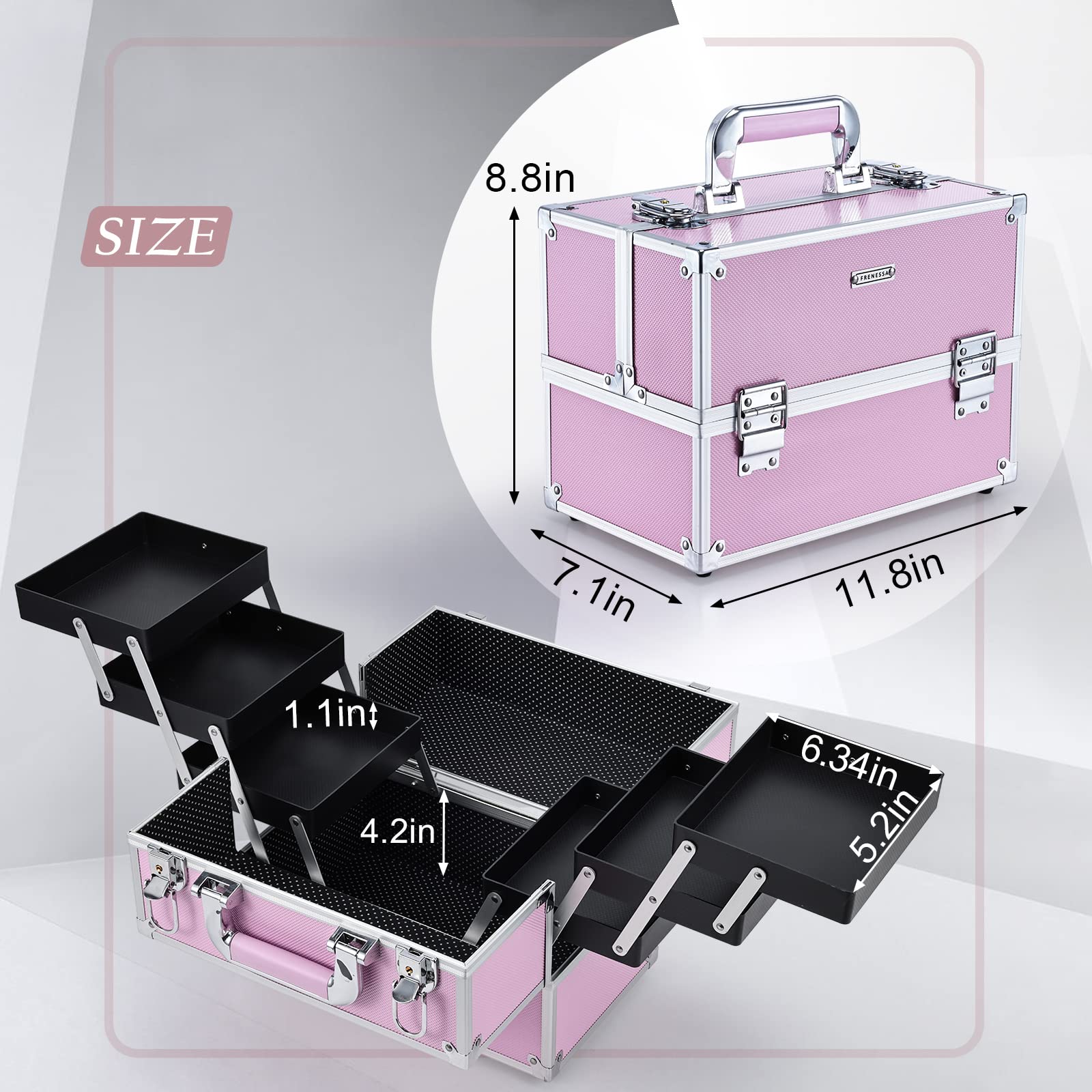 FRENESSA makeup train case durable ABS aluminum protects contents