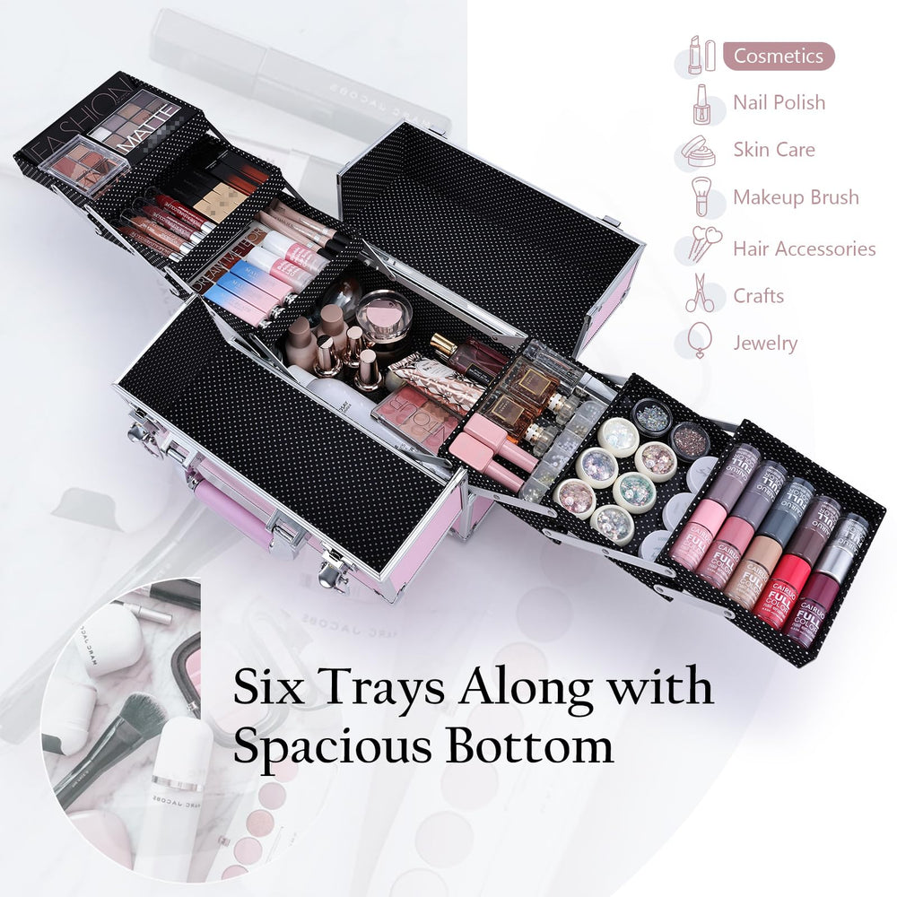 FRENESSA makeup train case large six-trays extended storage keeps essentials organized