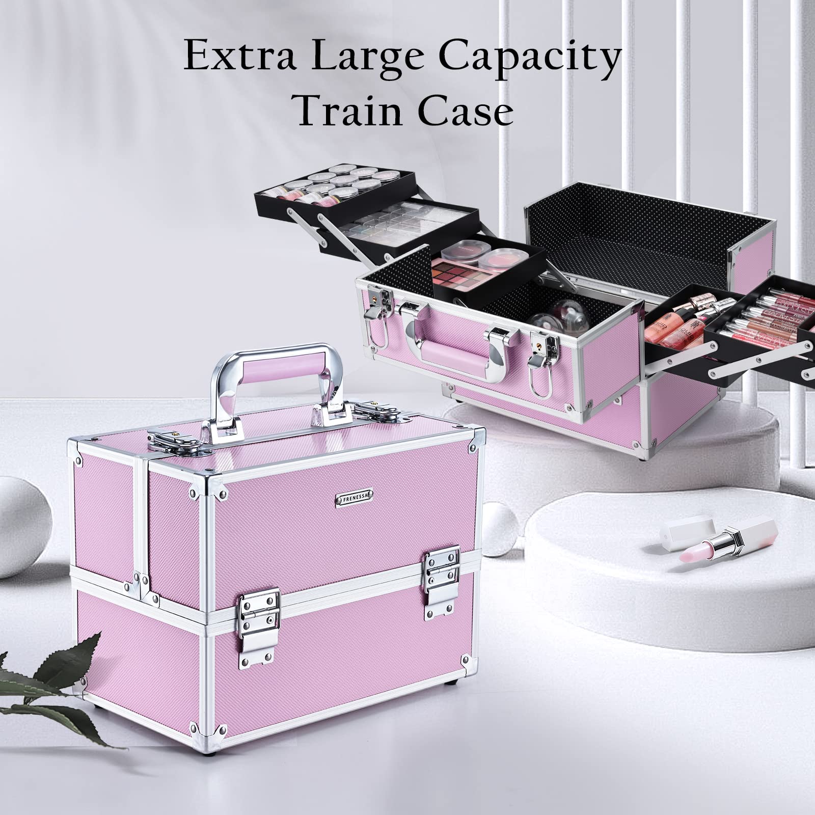 FRENESSA makeup train case pink design makes a stylish gift