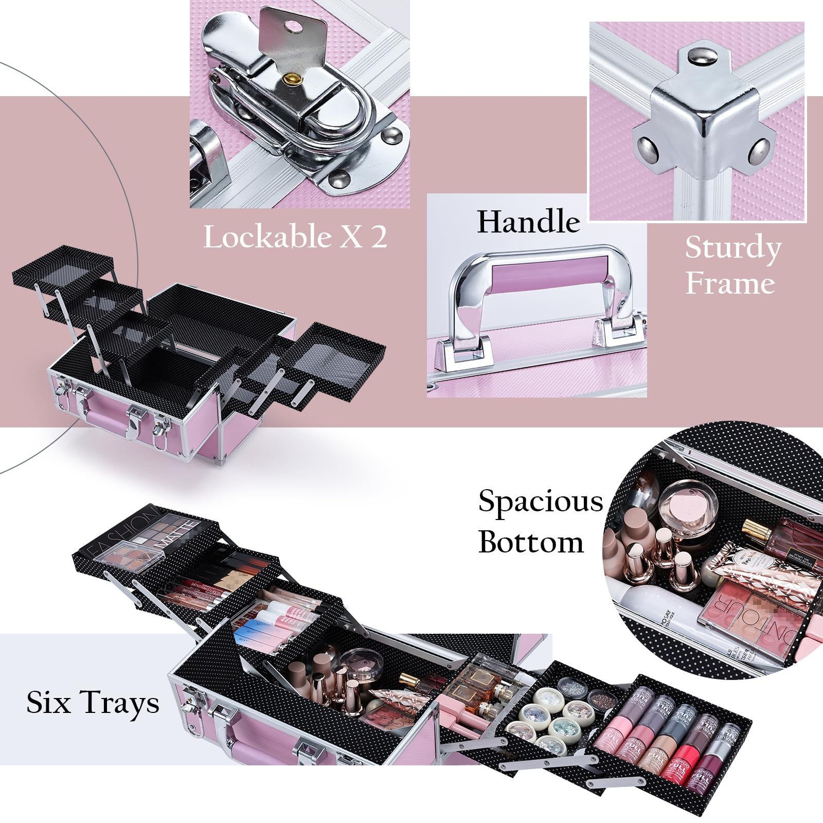 FRENESSA makeup train case portable handle for comfortable travel