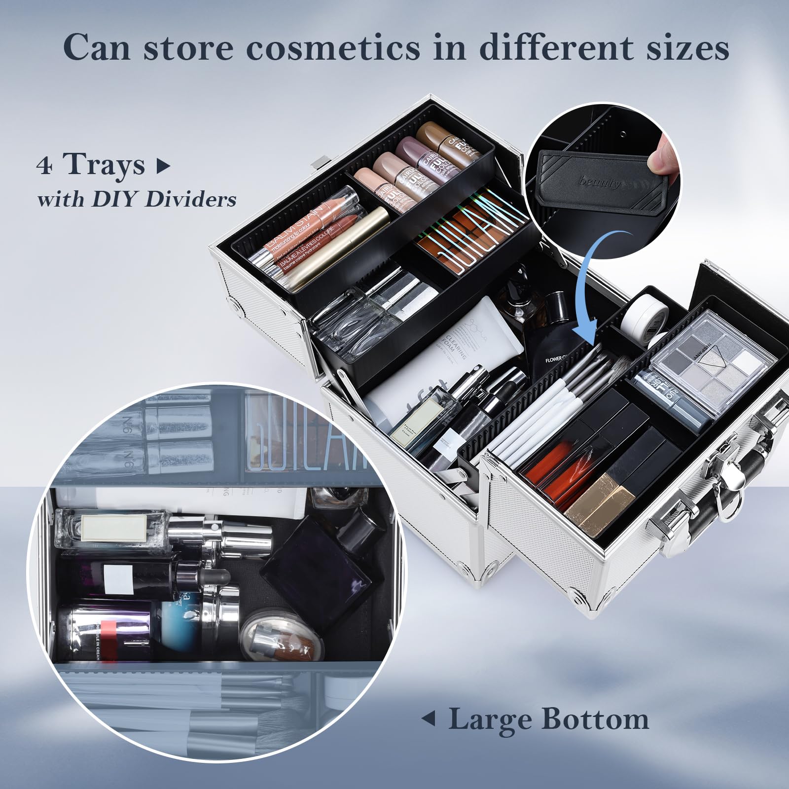 FRENESSA makeup train case lock and key ensures secure cosmetics during travel