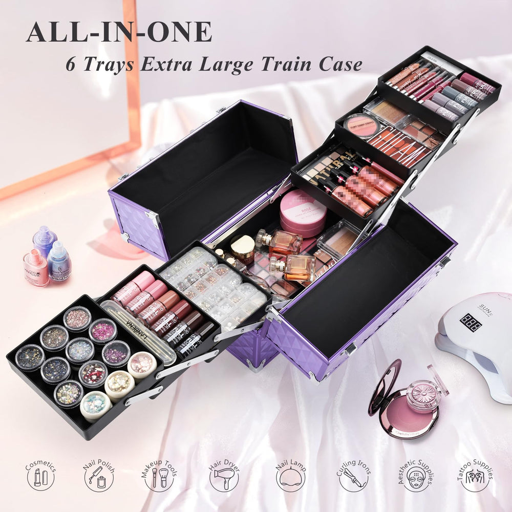 Frenessa makeup train case lock with keys secures cosmetics during travel