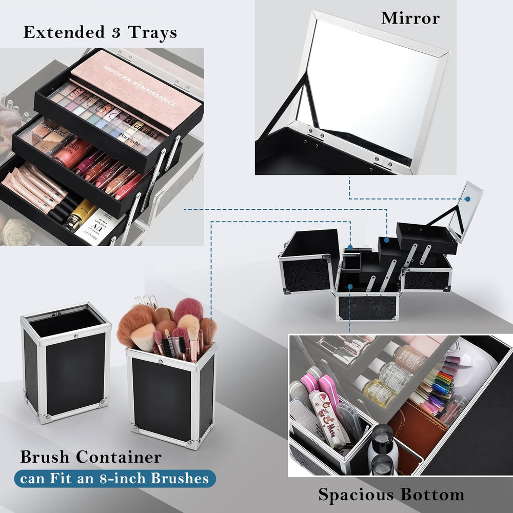 Frenessa makeup train case locking closure adds security for valuables during trips